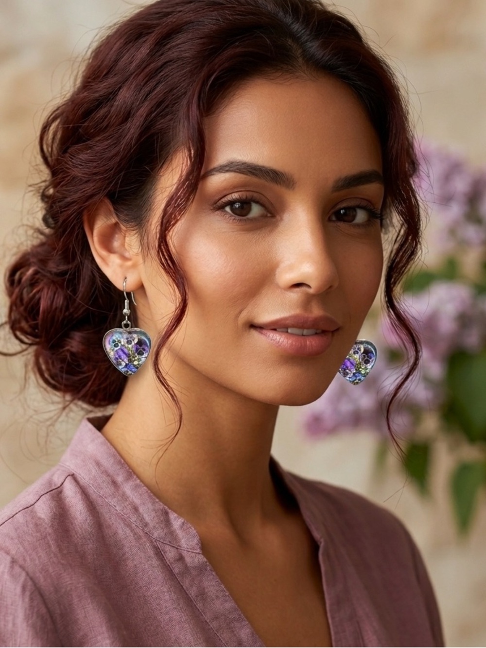 Heart-Shaped Pressed
Pansy dangly Earrings